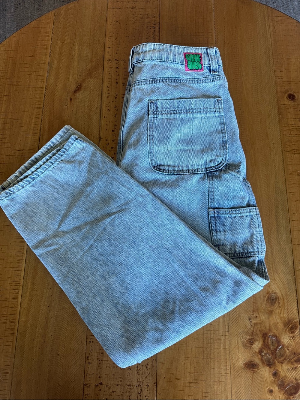 Light Wash Denim Carpenter Jeans with Neon Patch